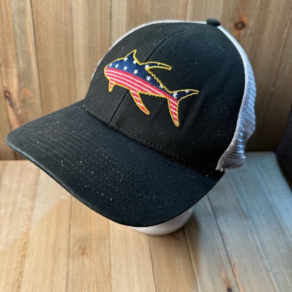 Avid Tuna Mericana Trucker Hat Black w/ White Mesh American‎ Flag Tuna - Picture 1 of 4